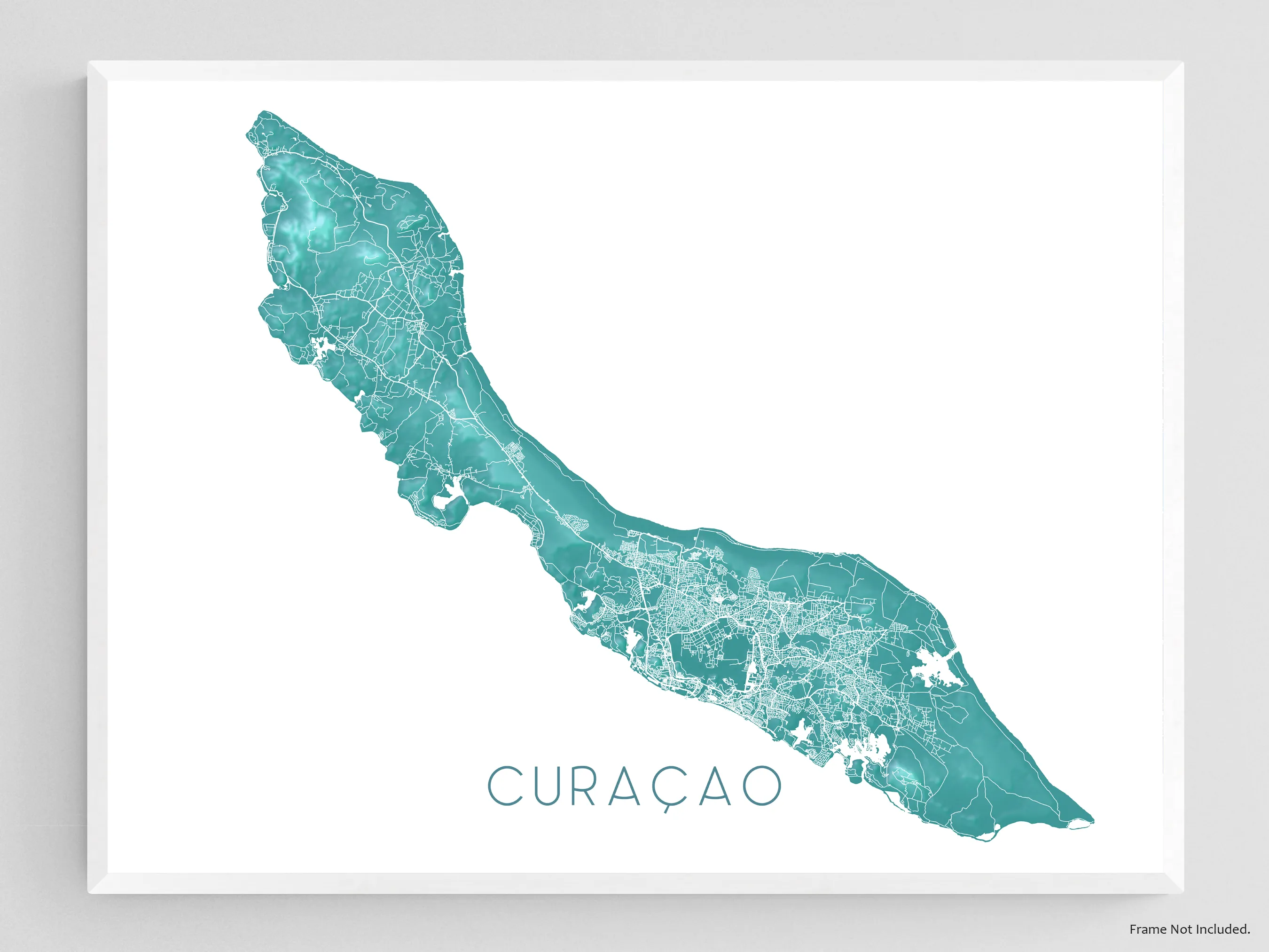 Curacao Island Map Print, Turquoise Caribbean Islands Wall Art Poster Maps