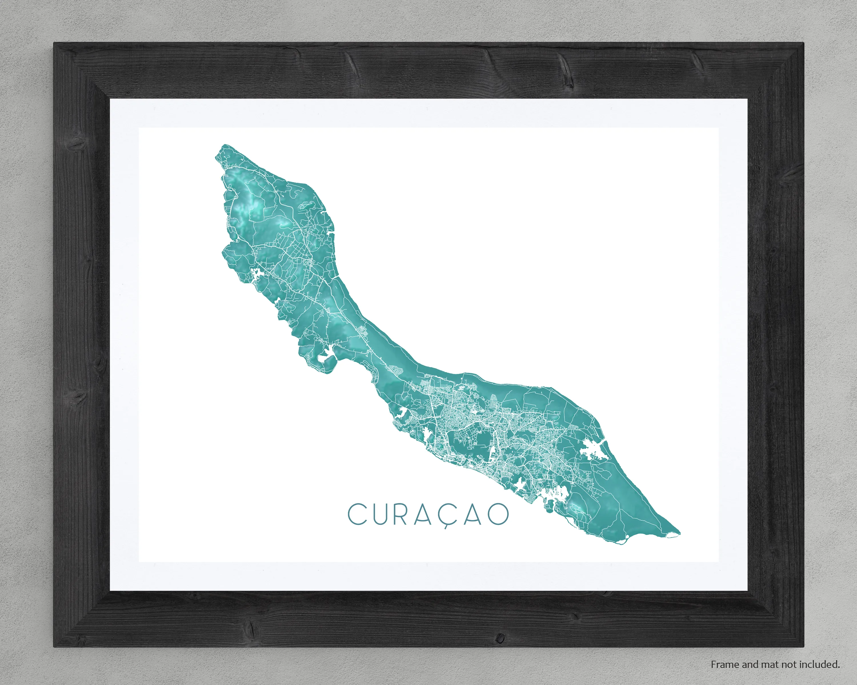 Curacao Island Map Print, Turquoise Caribbean Islands Wall Art Poster Maps