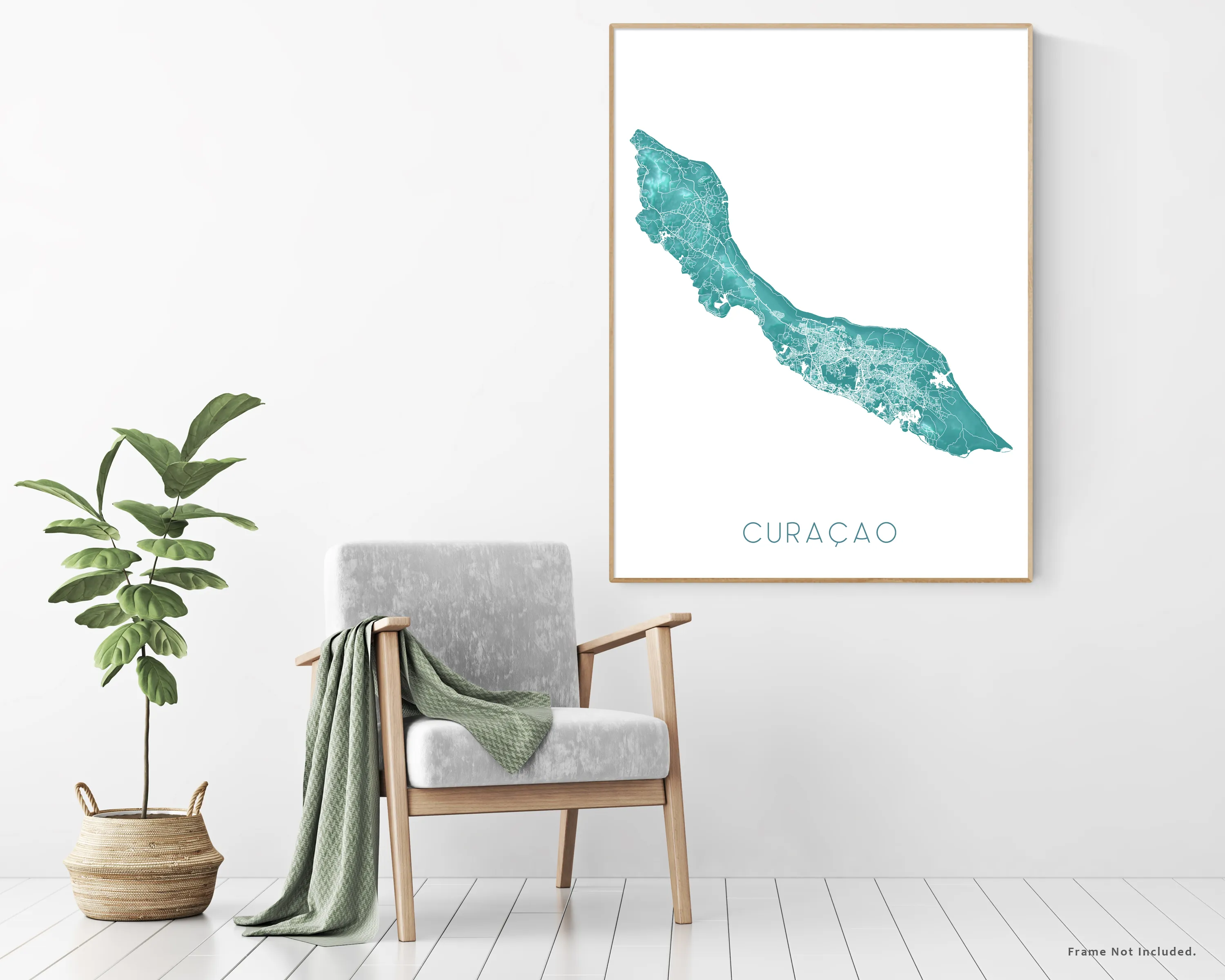 Curacao Island Map Print, Turquoise Caribbean Islands Wall Art Poster Maps