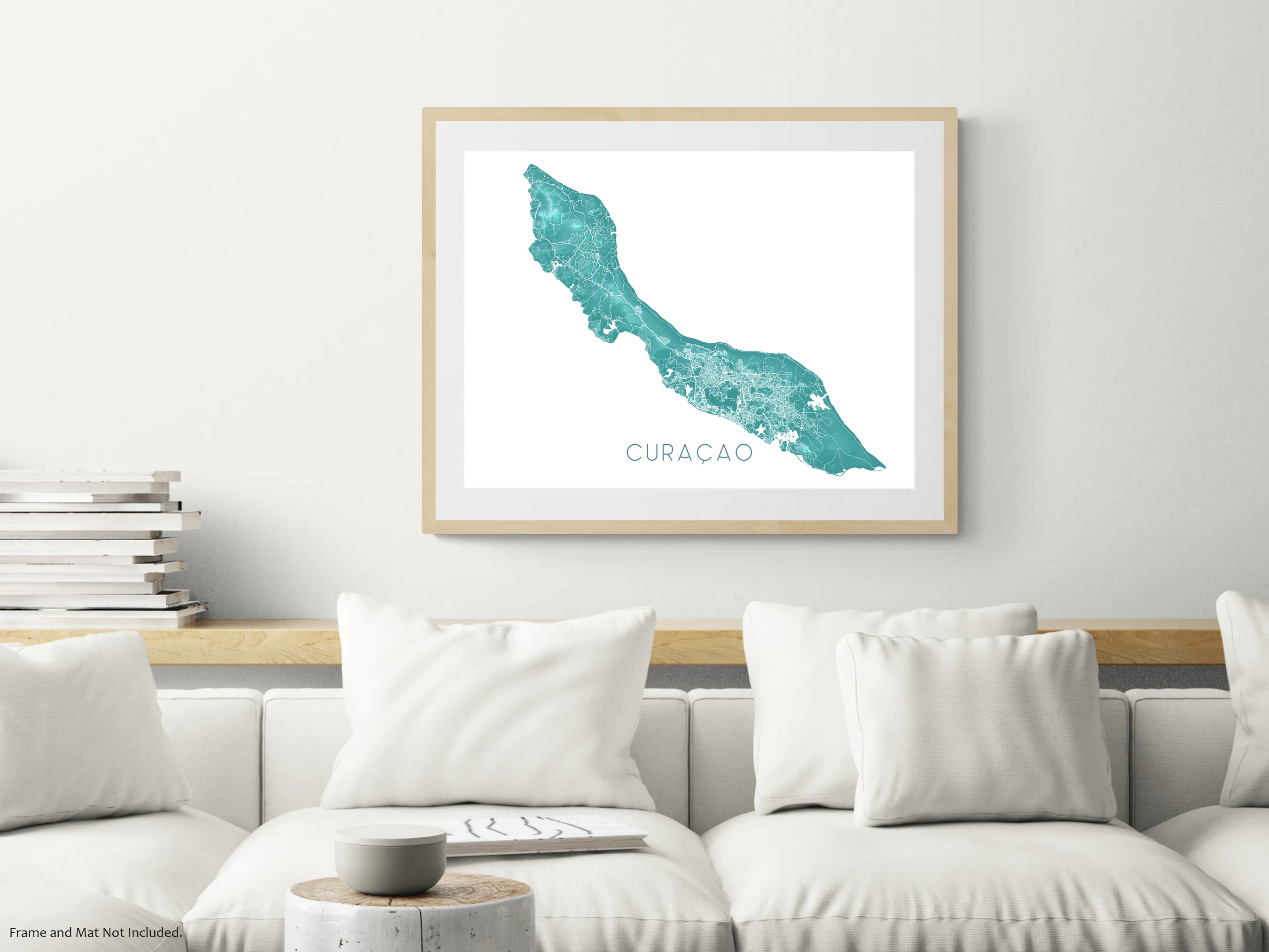 Curacao Island Map Print, Turquoise Caribbean Islands Wall Art Poster Maps