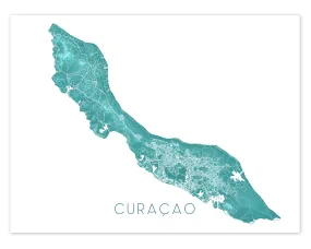 Curacao Island Map Print, Turquoise Caribbean Islands Wall Art Poster Maps