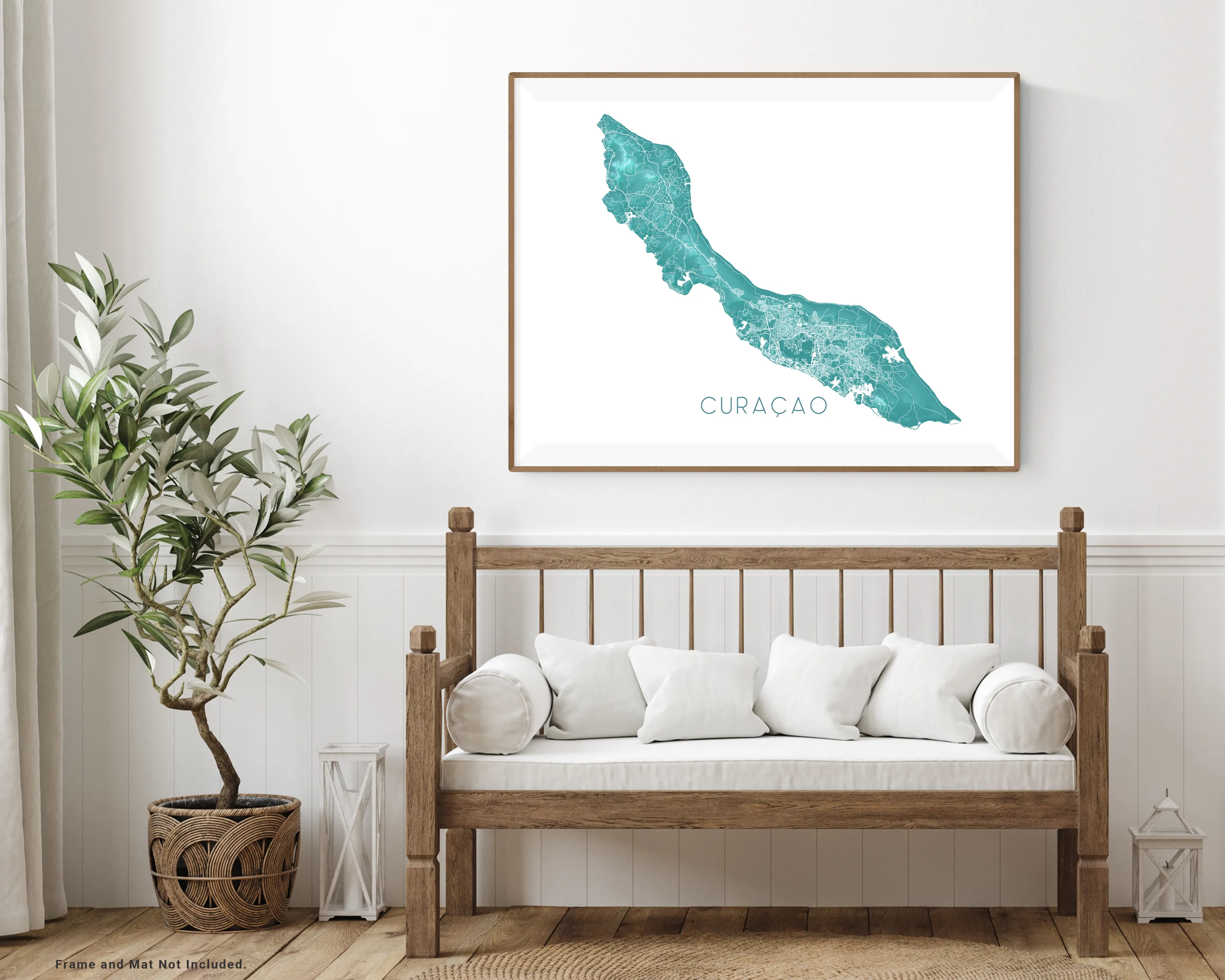 Curacao Island Map Print, Turquoise Caribbean Islands Wall Art Poster Maps