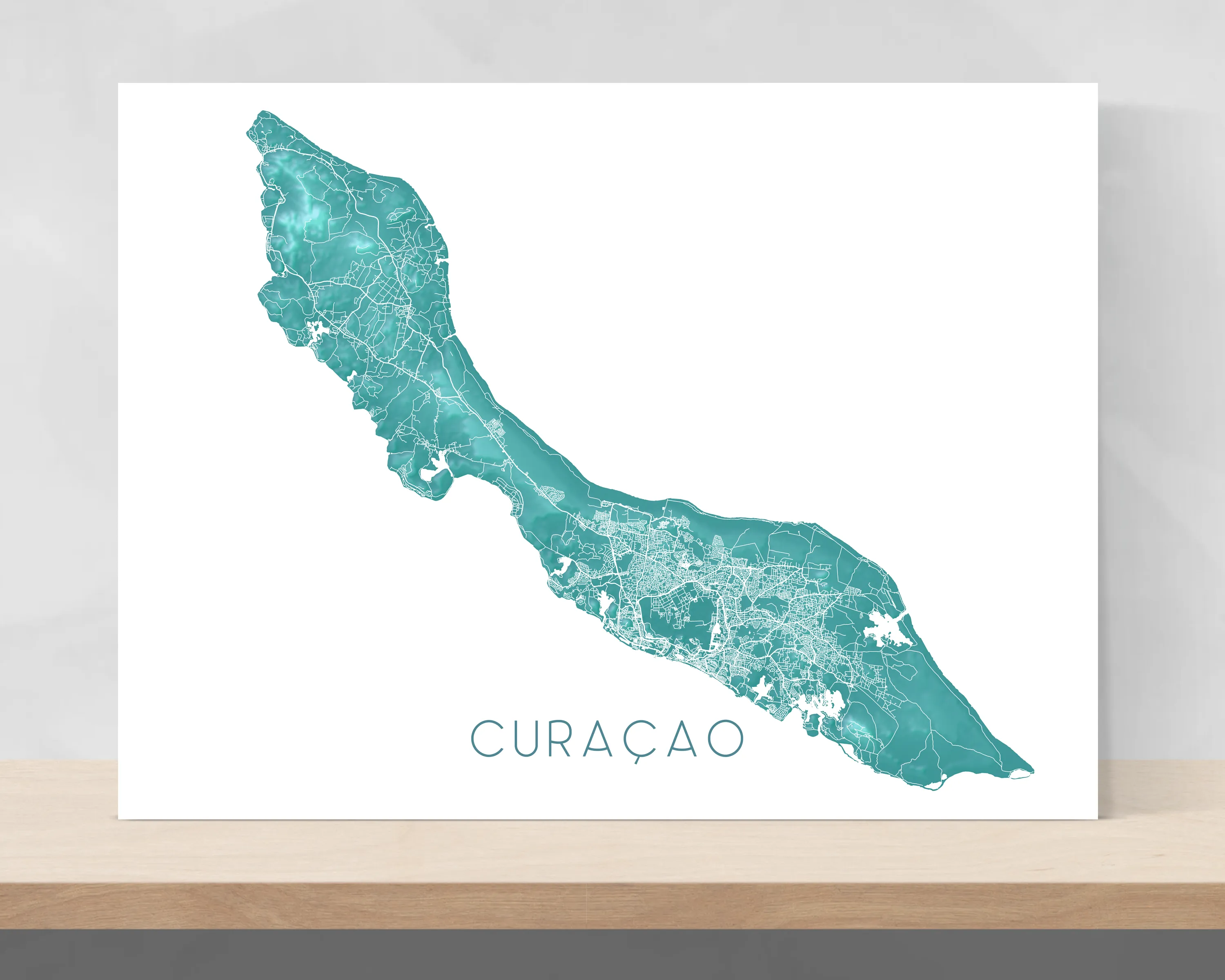 Curacao Island Map Print, Turquoise Caribbean Islands Wall Art Poster Maps