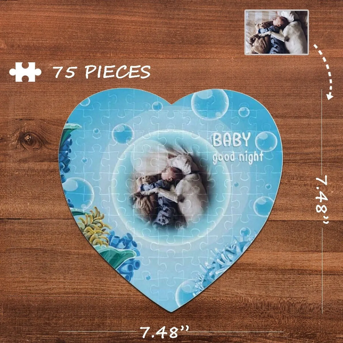 Custom Photo Good Night Heart-Shaped Jigsaw Puzzle Best Indoor Gifts For Lover 75 Pieces