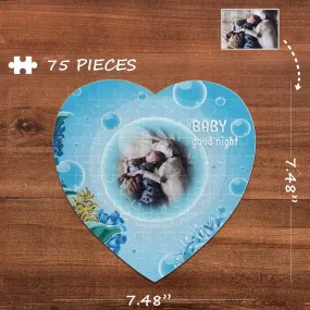 Custom Photo Good Night Heart-Shaped Jigsaw Puzzle Best Indoor Gifts For Lover 75 Pieces