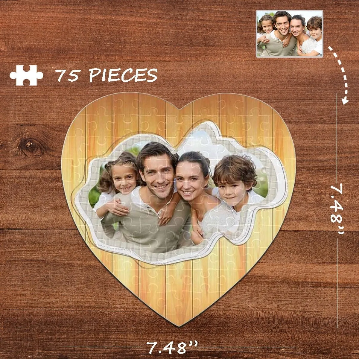 Custom Photo Happy Family Heart-Shaped Jigsaw Puzzle Best Indoor Gifts For Lover 75 Pieces