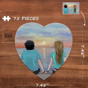 Custom Photo Sunrise Heart-Shaped Jigsaw Puzzle Best Indoor Gifts For Lover 75 Pieces