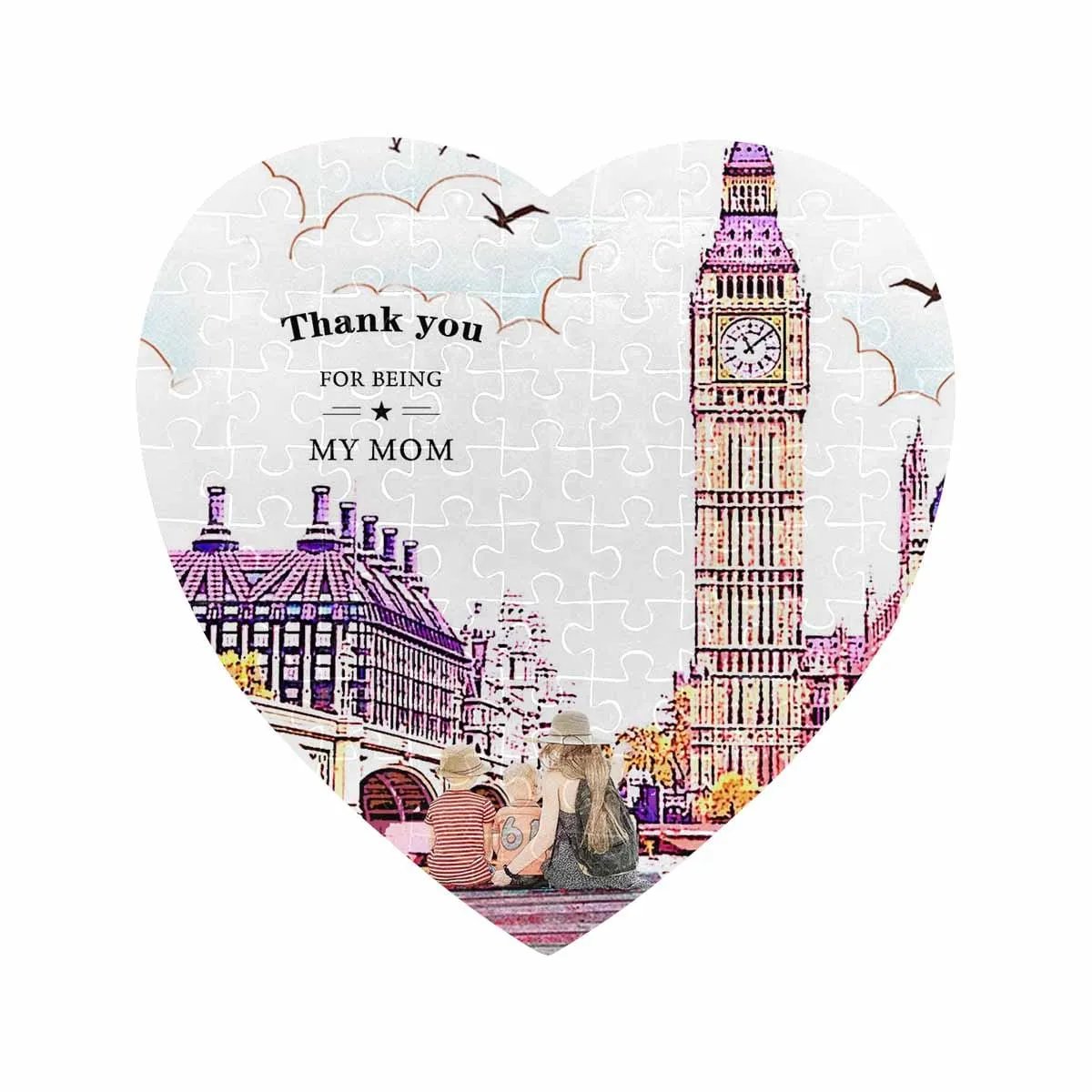 Custom Photo Thanks Mom Heart-Shaped Jigsaw Puzzle Best Indoor Gifts For Lover 75 Pieces
