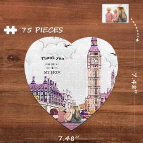 Custom Photo Thanks Mom Heart-Shaped Jigsaw Puzzle Best Indoor Gifts For Lover 75 Pieces