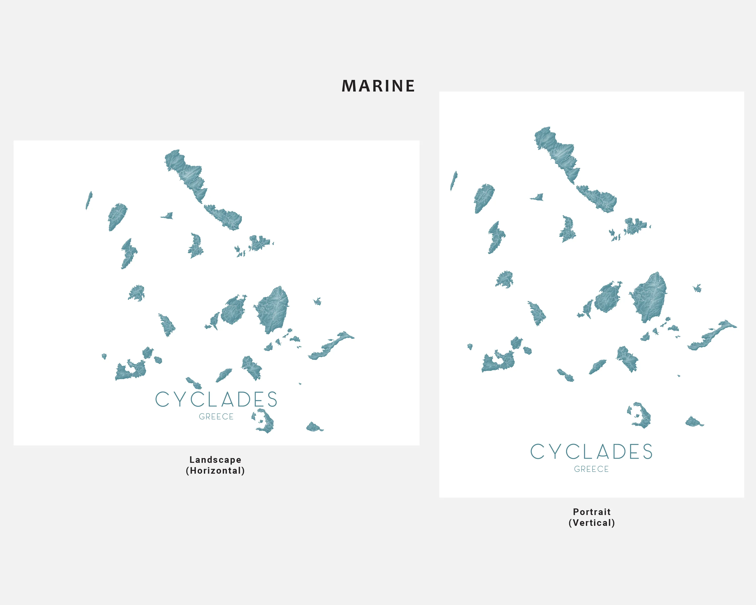 Cyclades Islands Greece Map Wall Art Print Poster, Greek Islands Santorini Thira Mykonos Naxos Paros