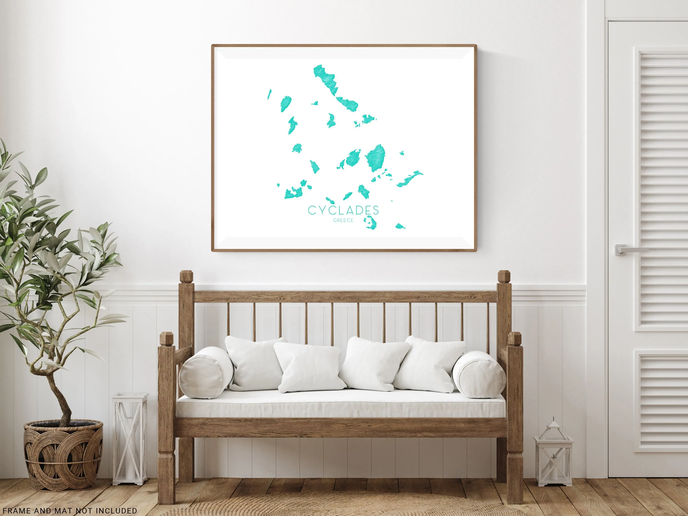 Cyclades Islands Greece Map Wall Art Print Poster, Greek Islands Santorini Thira Mykonos Naxos Paros