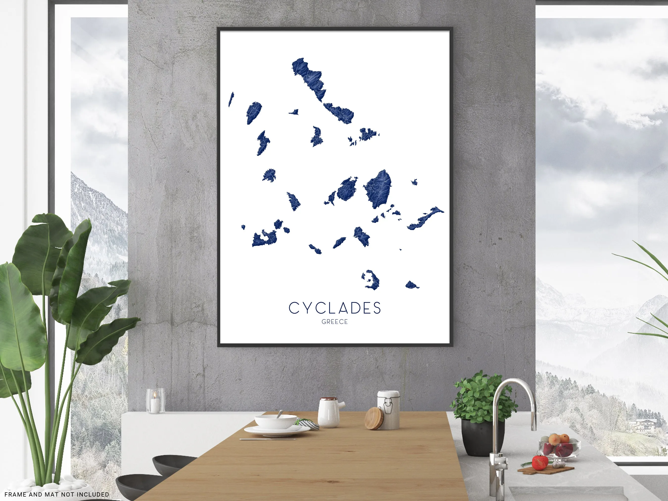 Cyclades Islands Greece Map Wall Art Print Poster, Greek Islands Santorini Thira Mykonos Naxos Paros