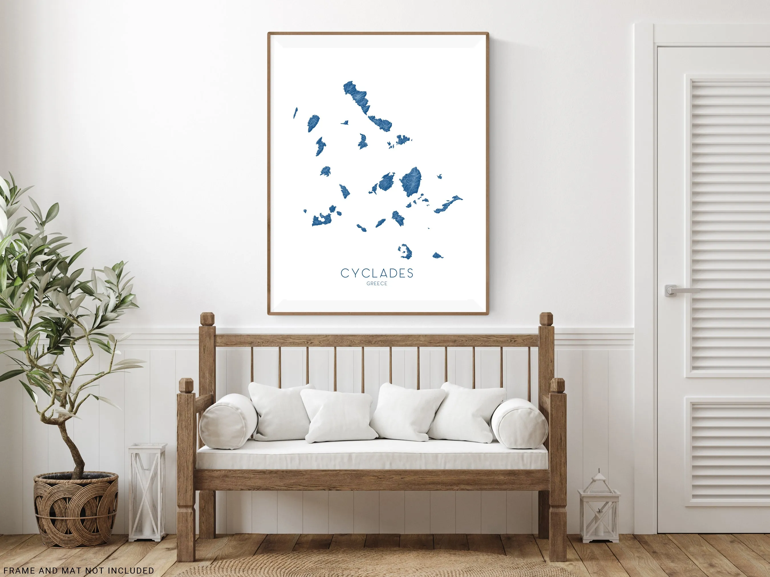 Cyclades Islands Greece Map Wall Art Print Poster, Greek Islands Santorini Thira Mykonos Naxos Paros