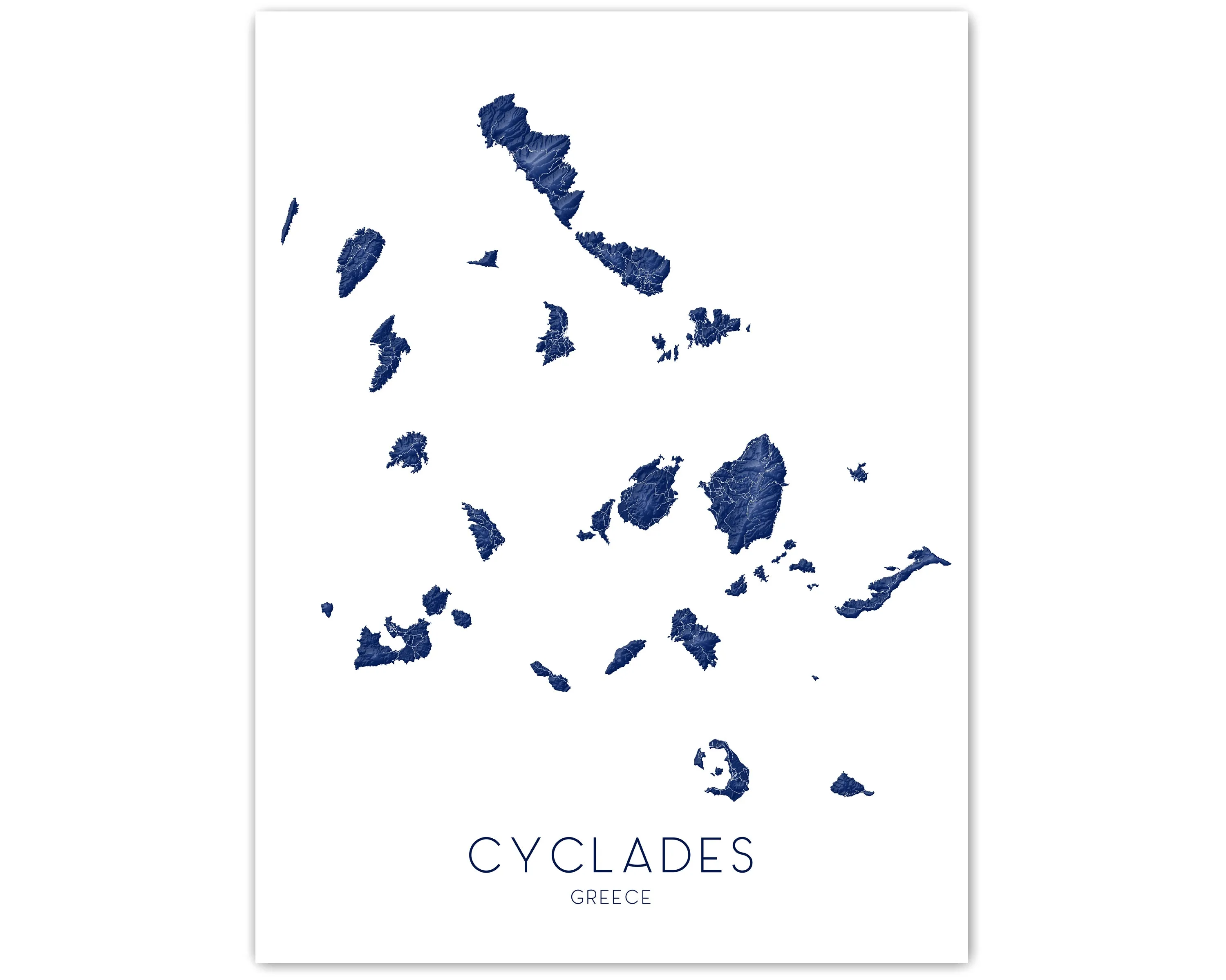 Cyclades Islands Greece Map Wall Art Print Poster, Greek Islands Santorini Thira Mykonos Naxos Paros