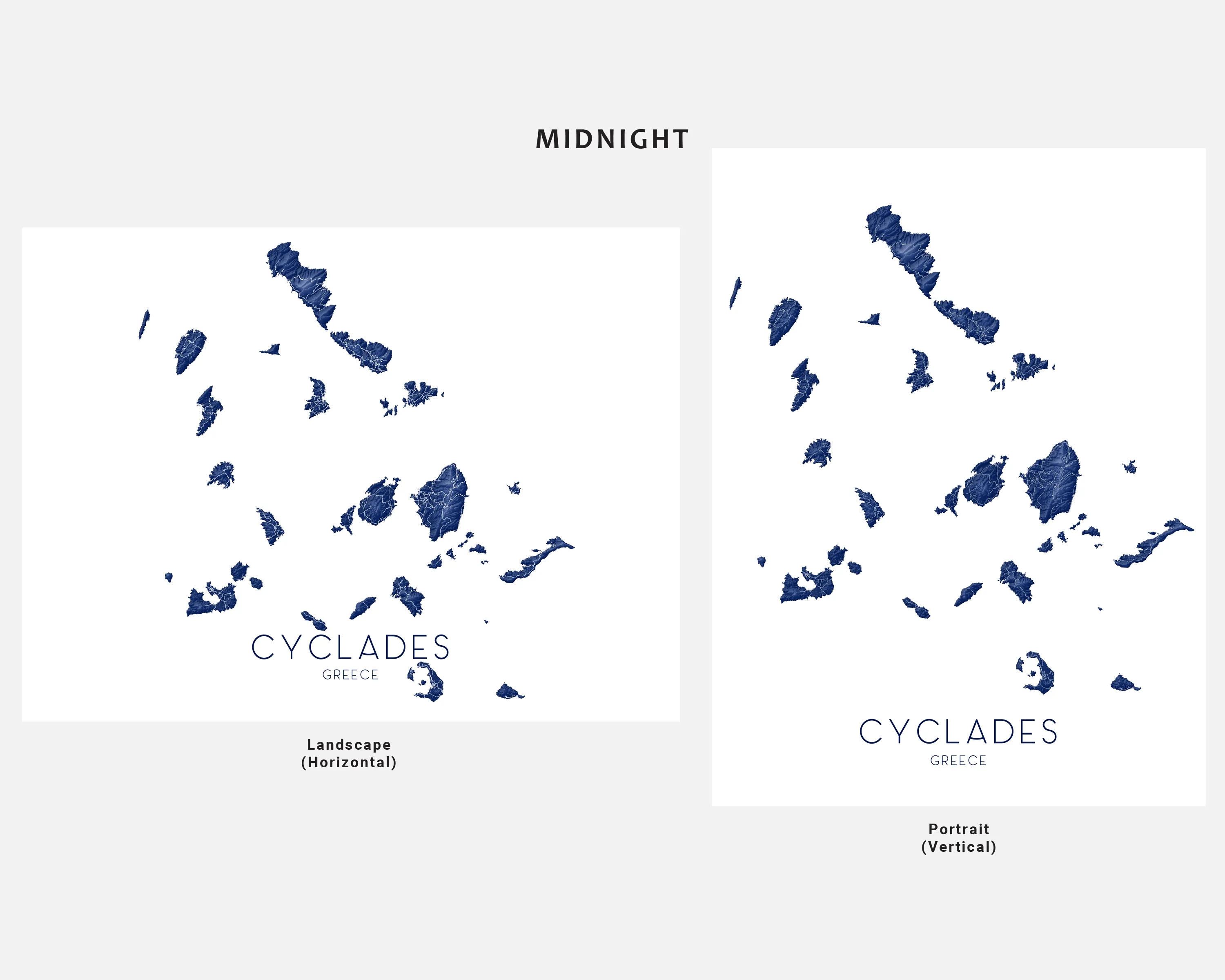 Cyclades Islands Greece Map Wall Art Print Poster, Greek Islands Santorini Thira Mykonos Naxos Paros