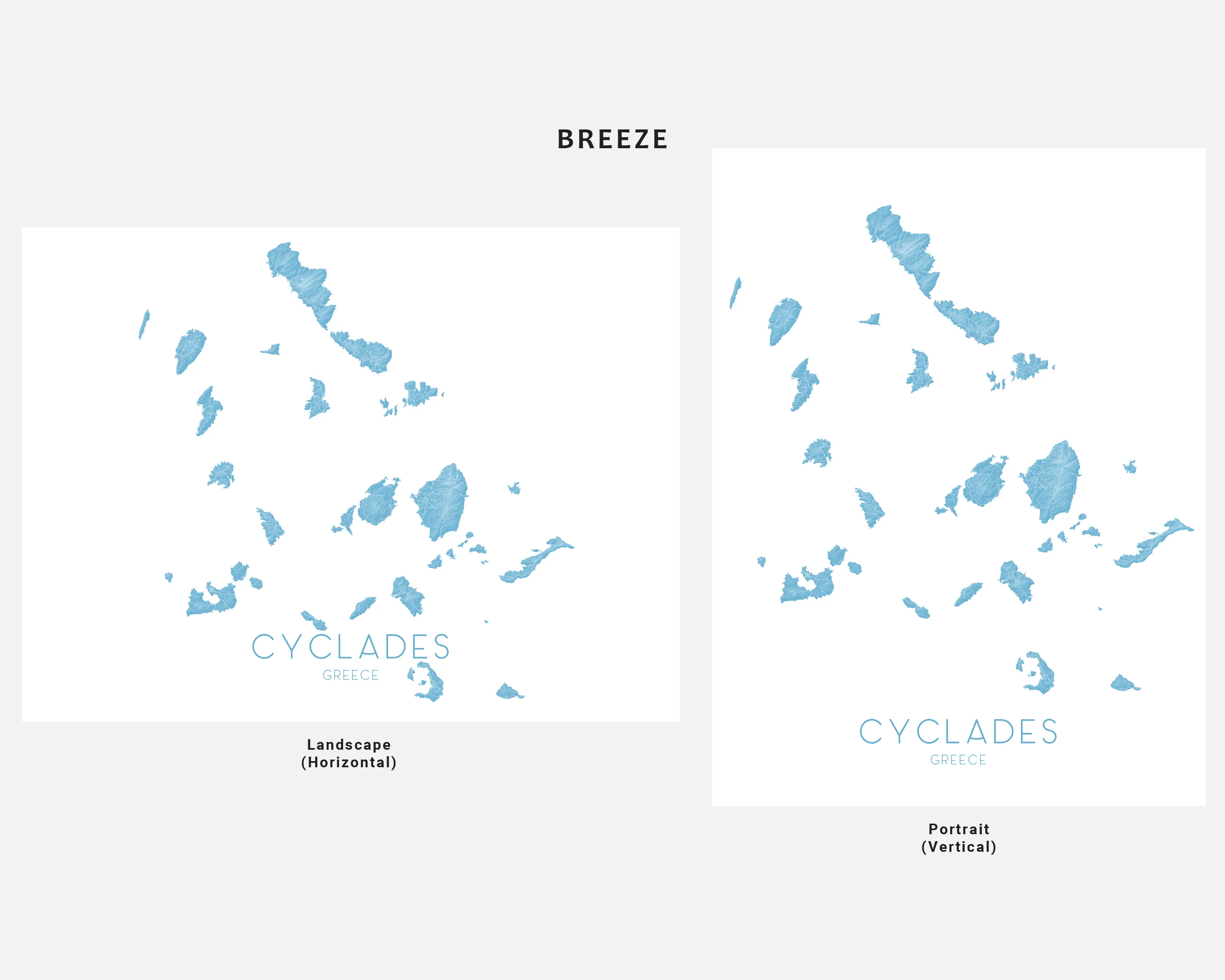 Cyclades Islands Greece Map Wall Art Print Poster, Greek Islands Santorini Thira Mykonos Naxos Paros