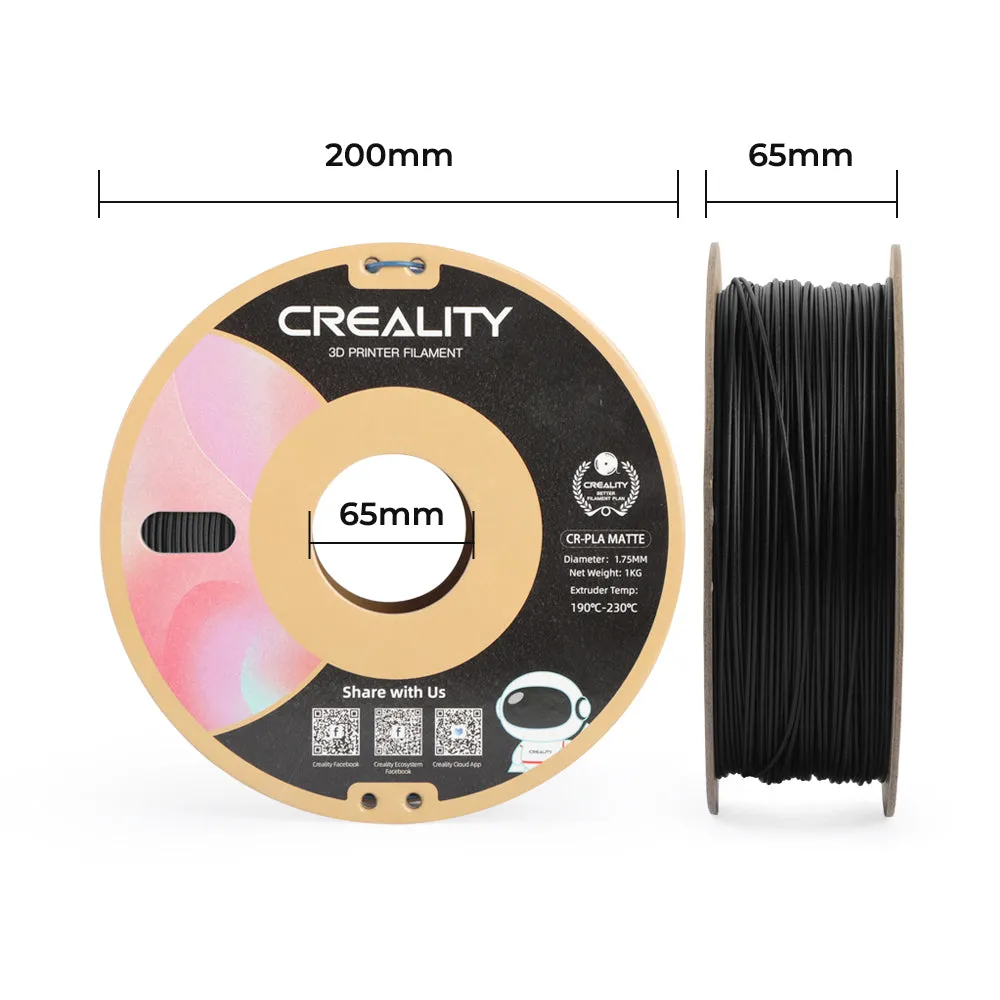[Discontinued] Creality CR-PLA Matte Texture 1.75mm PLA 3D Printing Filament 1kg, Matte Black
