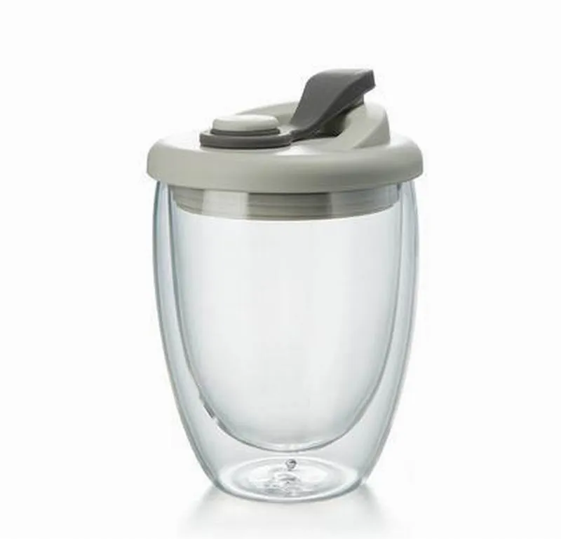 Double Wall Insulated Drinking Glass Cup Coffee Mug Heat Resistance Clear Design With Lid Cover