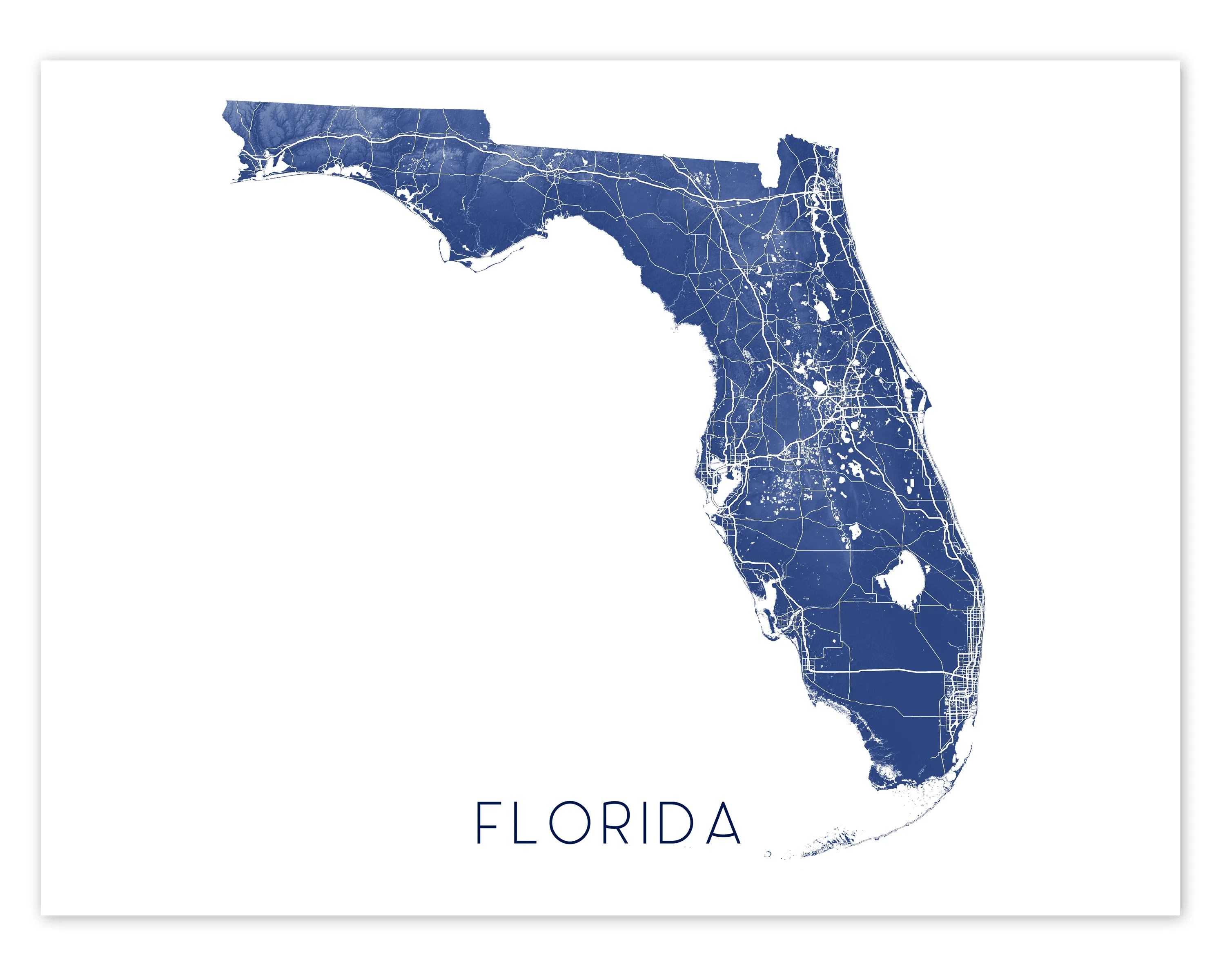 Florida Map Print - Topographic Map of Florida State Wall Art Poster