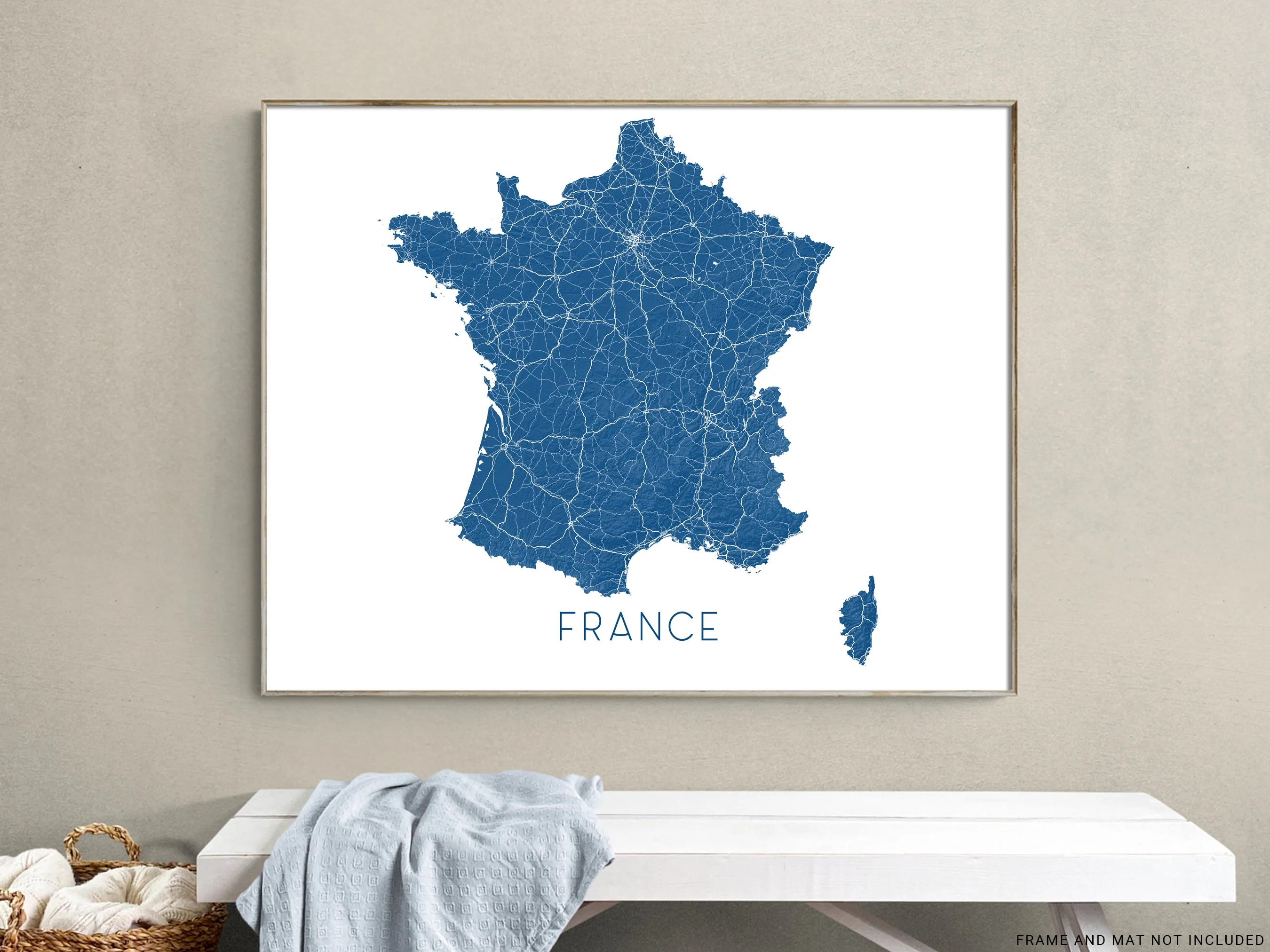 France Map Print, 3D Topographic France Country Wall Art Poster, Paris Marseille Lyon