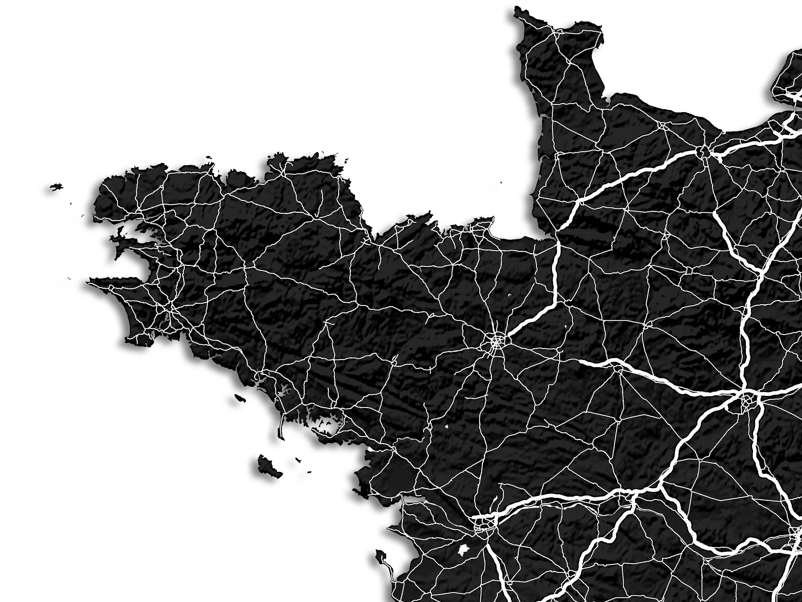 France Map Print Poster, Black and White Topographic Country Wall Art Road Maps, Paris