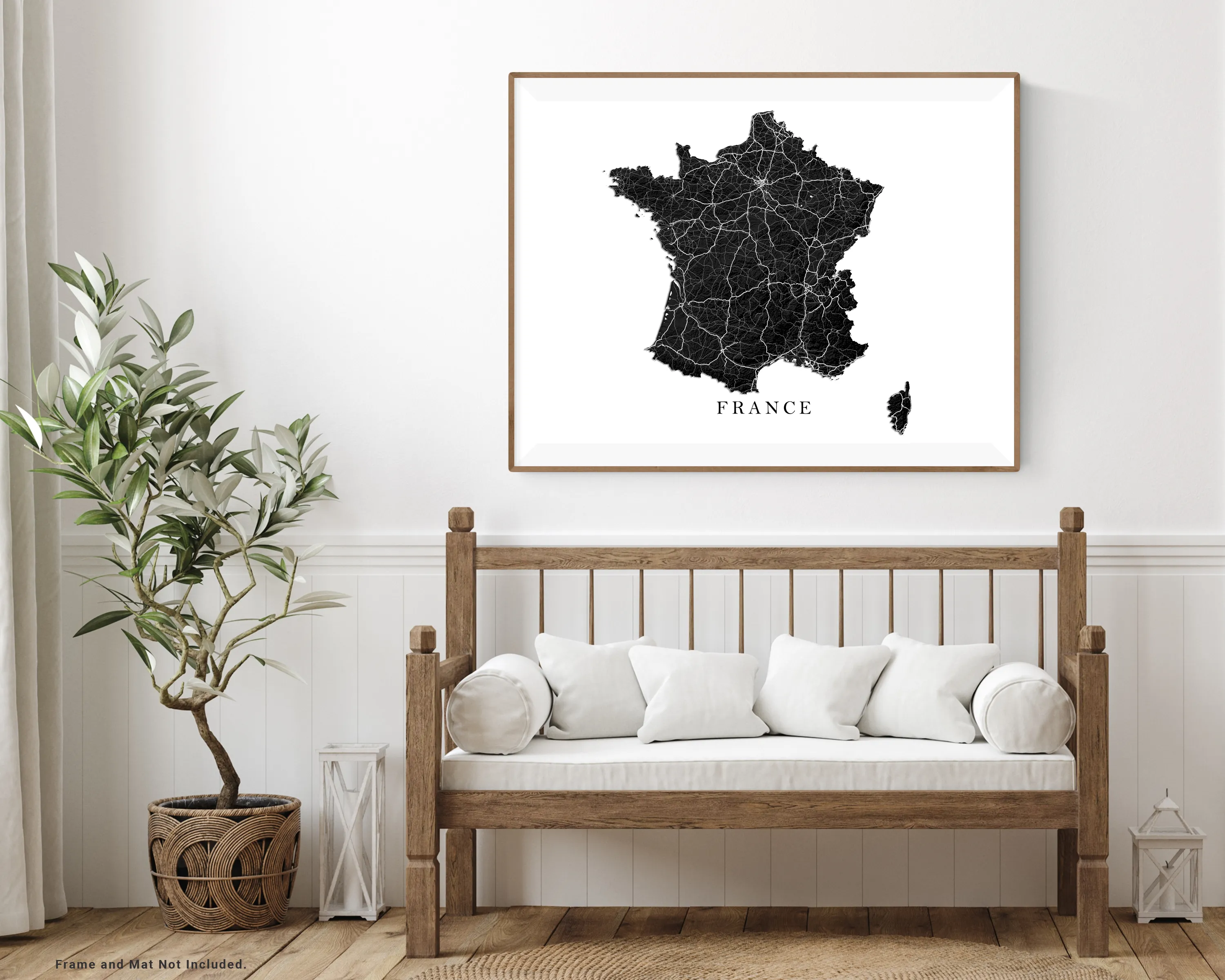 France Map Print Poster, Black and White Topographic Country Wall Art Road Maps, Paris
