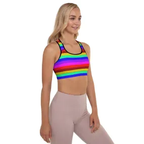 Gay Pride Rainbow Sports Bra, Horizontal Stripe Women's Padded Bra-Made in USA/EU