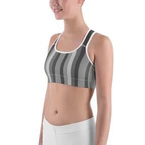 Gray Striped Women's Bra, Vertically Striped Red Hearts Print Fitness Bra-Made in USA/EU