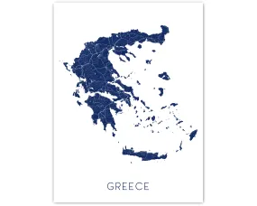 Greece Map Print Poster - Country Map of Greece Wall Art Road Maps, Greek Islands Athens Santorini Mykonos