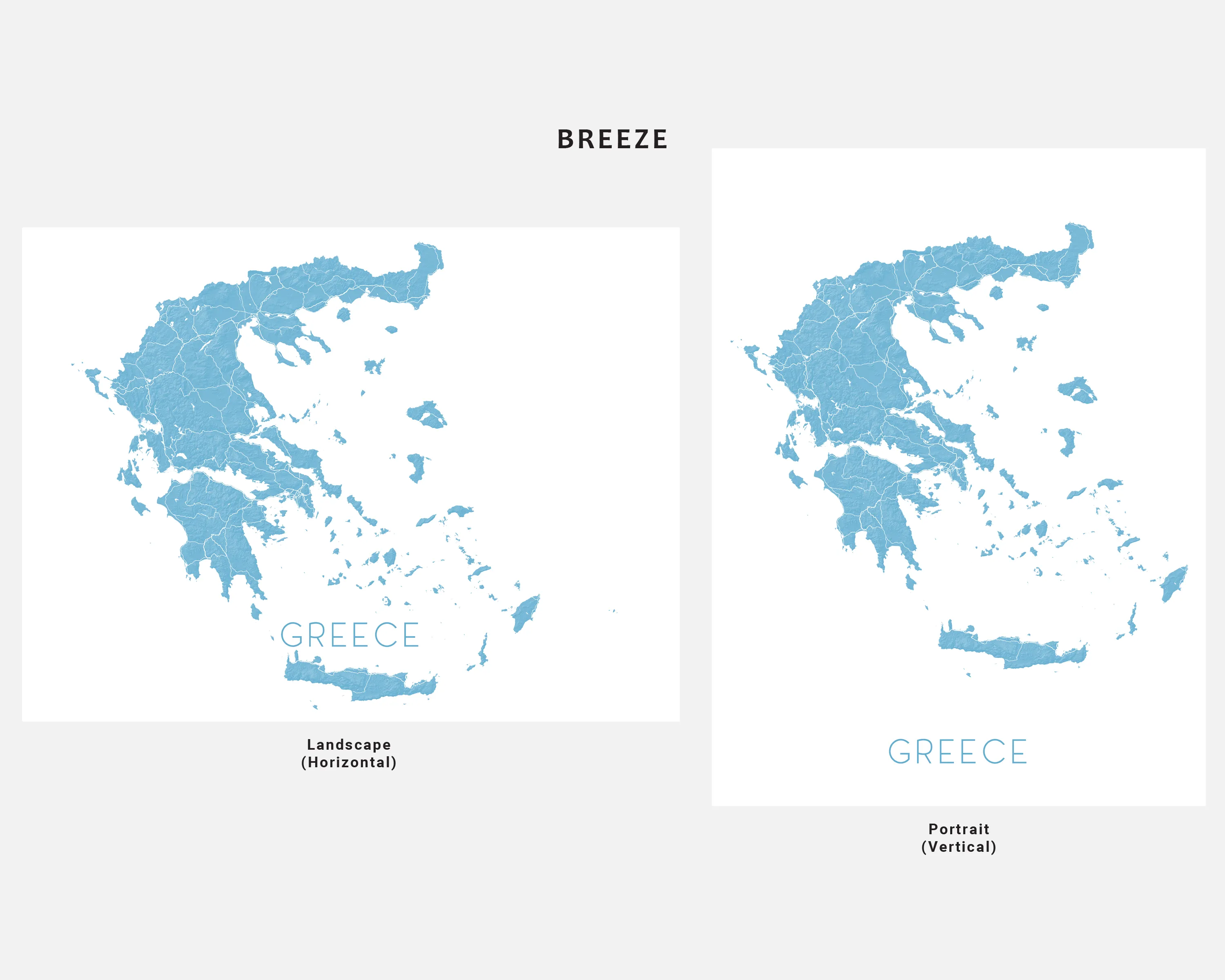 Greece Map Print Poster - Country Map of Greece Wall Art Road Maps, Greek Islands Athens Santorini Mykonos