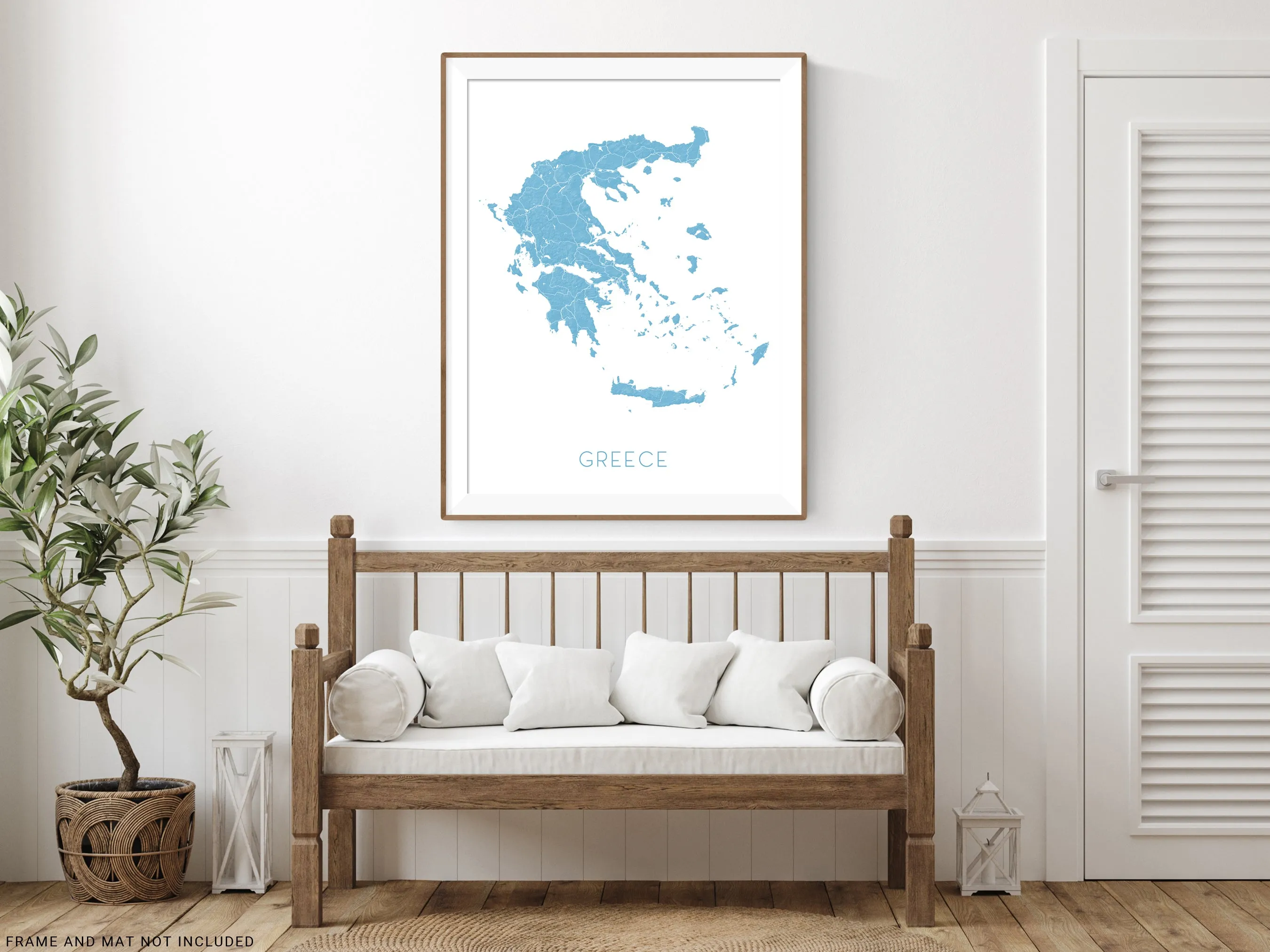 Greece Map Print Poster - Country Map of Greece Wall Art Road Maps, Greek Islands Athens Santorini Mykonos