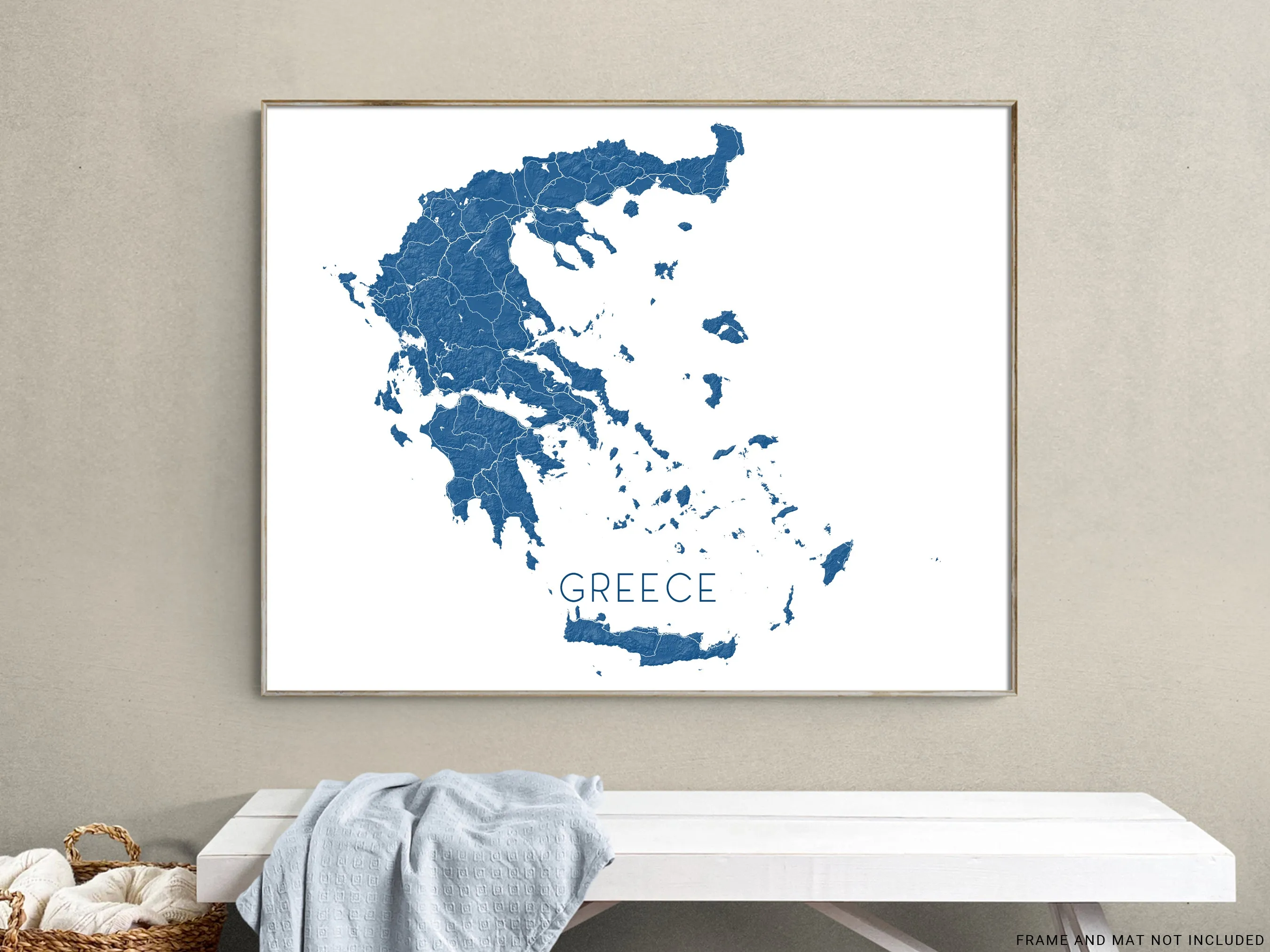 Greece Map Print Poster - Country Map of Greece Wall Art Road Maps, Greek Islands Athens Santorini Mykonos