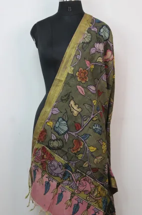 Green Pen Kalamkari Pure Silk Dupatta