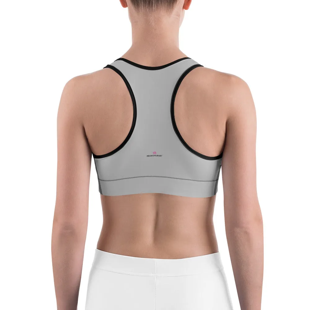 Grey Solid Color Sports Bra, Solid Color Modern Unpadded Gym Bra For Ladies - Made in USA/EU/MX