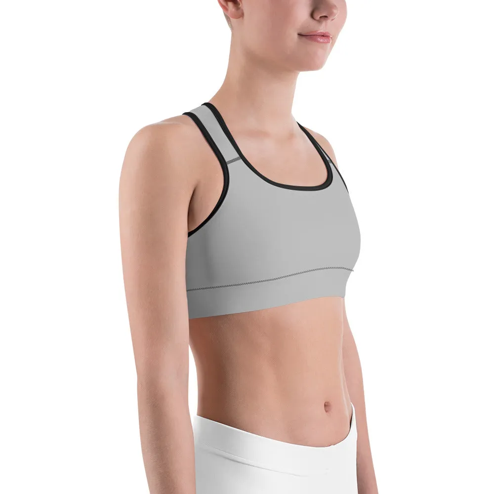 Grey Solid Color Sports Bra, Solid Color Modern Unpadded Gym Bra For Ladies - Made in USA/EU/MX