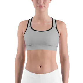 Grey Solid Color Sports Bra, Solid Color Modern Unpadded Gym Bra For Ladies - Made in USA/EU/MX