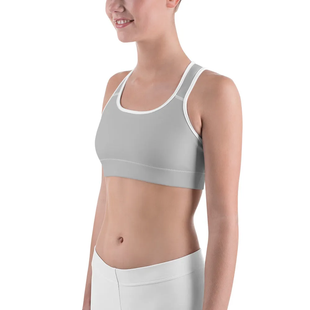 Grey Solid Color Sports Bra, Solid Color Modern Unpadded Gym Bra For Ladies - Made in USA/EU/MX