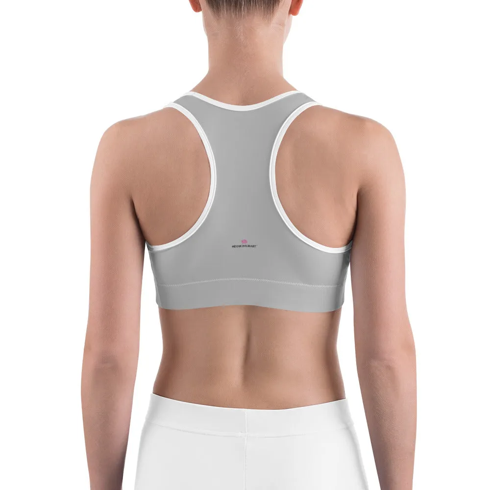 Grey Solid Color Sports Bra, Solid Color Modern Unpadded Gym Bra For Ladies - Made in USA/EU/MX