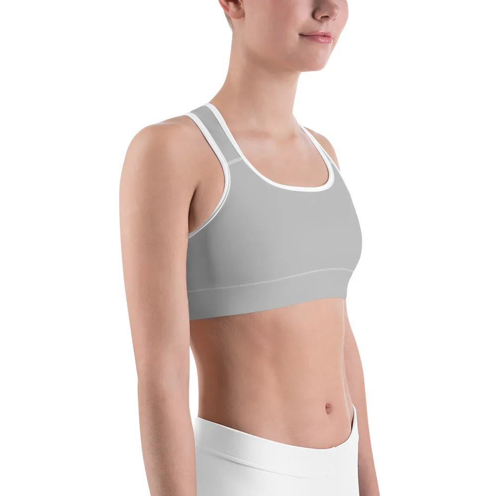 Grey Solid Color Sports Bra, Solid Color Modern Unpadded Gym Bra For Ladies - Made in USA/EU/MX