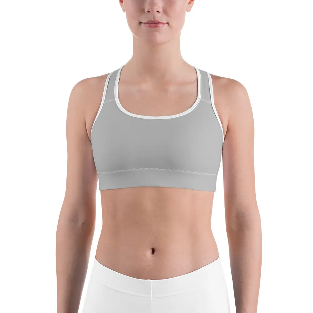 Grey Solid Color Sports Bra, Solid Color Modern Unpadded Gym Bra For Ladies - Made in USA/EU/MX