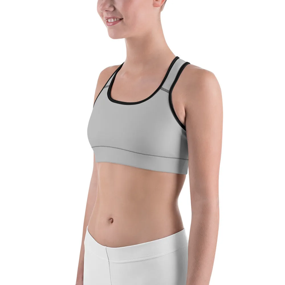 Grey Solid Color Sports Bra, Solid Color Modern Unpadded Gym Bra For Ladies - Made in USA/EU/MX