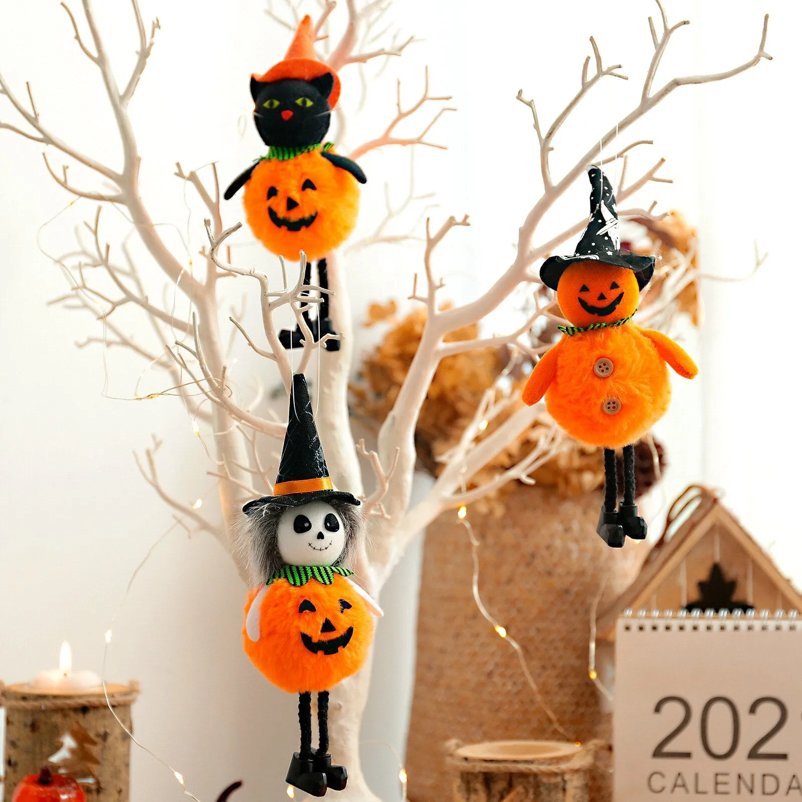 Halloween Doll Bar Pumpkin Ghost Witch Black Cat Pendant Scary Halloween Kids Gift Happy Halloween Party Decor for Home