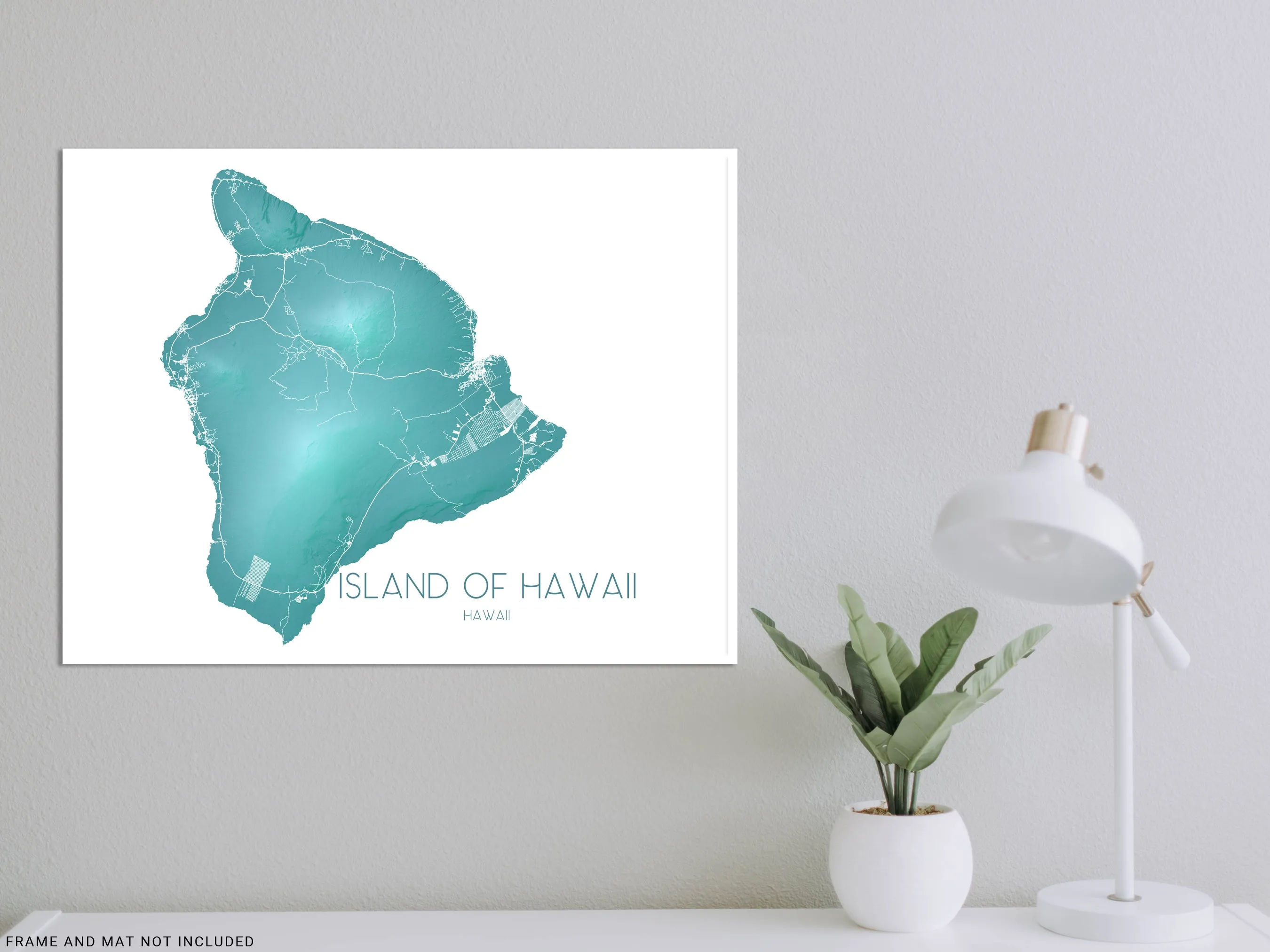 Island of Hawaii Map Print, Hawaiian Islands Wall Art Poster, Turquoise Hawaii Big Island Maps