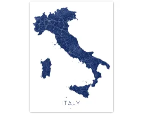 Italy Map Print - Map of Italy Poster, Italy Art Prints for Wall Decor Maps, Rome, Milan, Venice