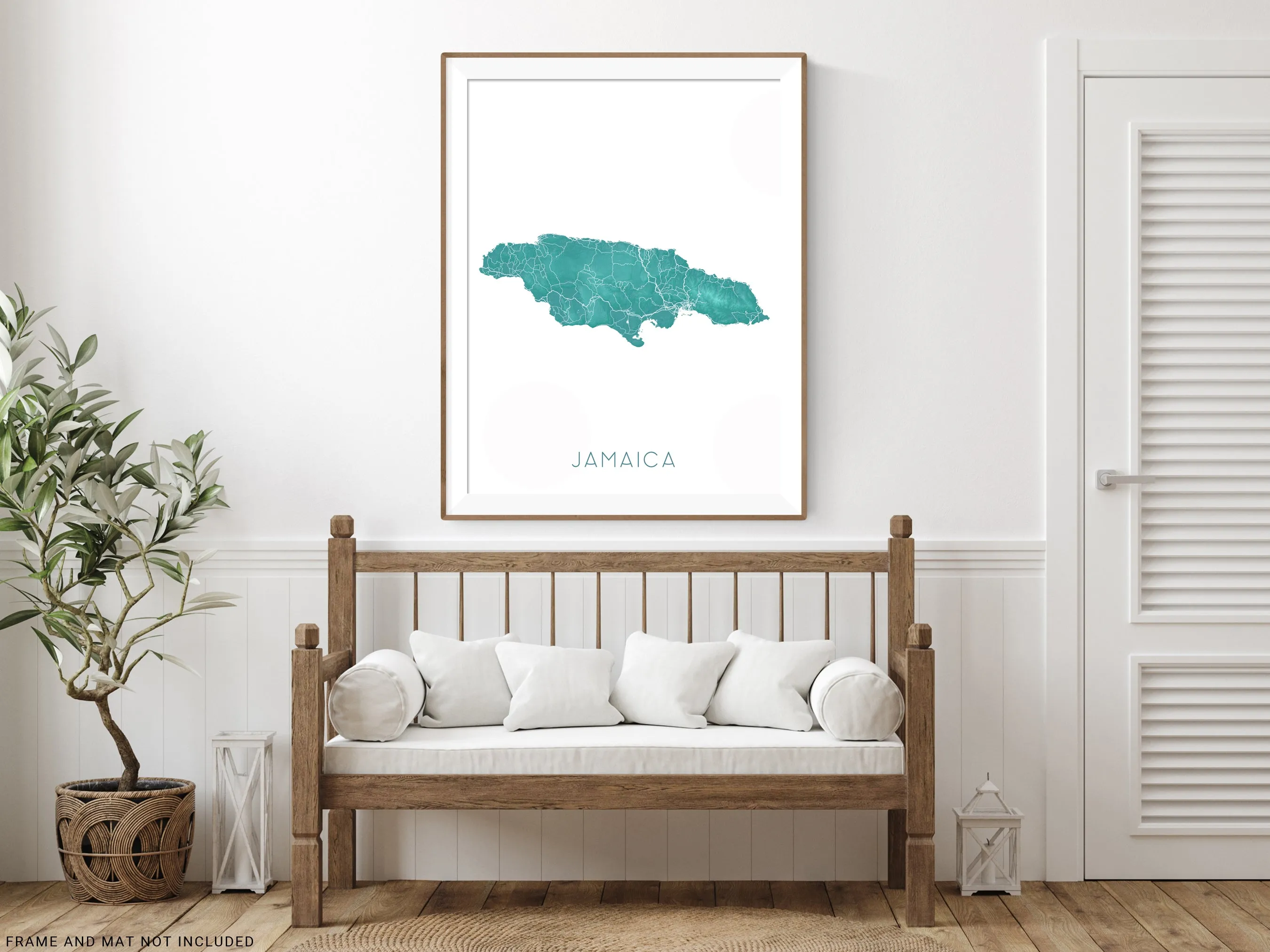 Jamaica Map Print, Map of Jamaica Wall Art Poster, Turquoise Jamaica Island Maps