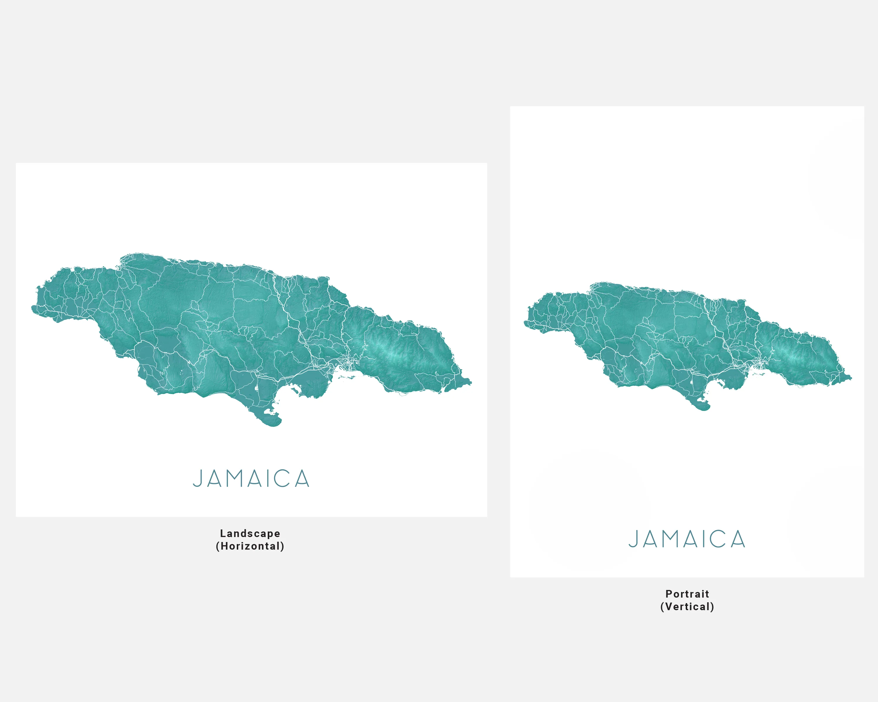 Jamaica Map Print, Map of Jamaica Wall Art Poster, Turquoise Jamaica Island Maps