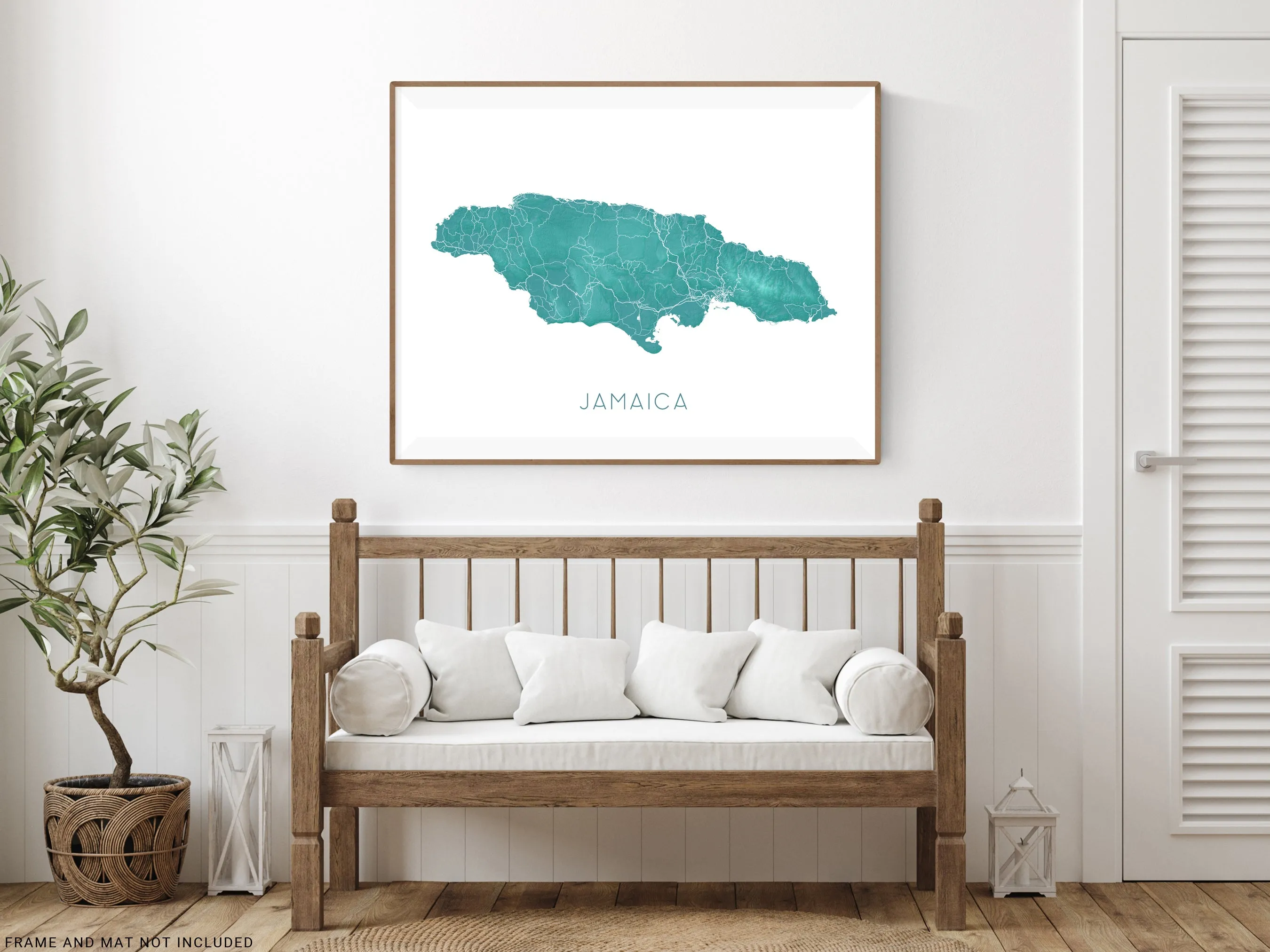 Jamaica Map Print, Map of Jamaica Wall Art Poster, Turquoise Jamaica Island Maps