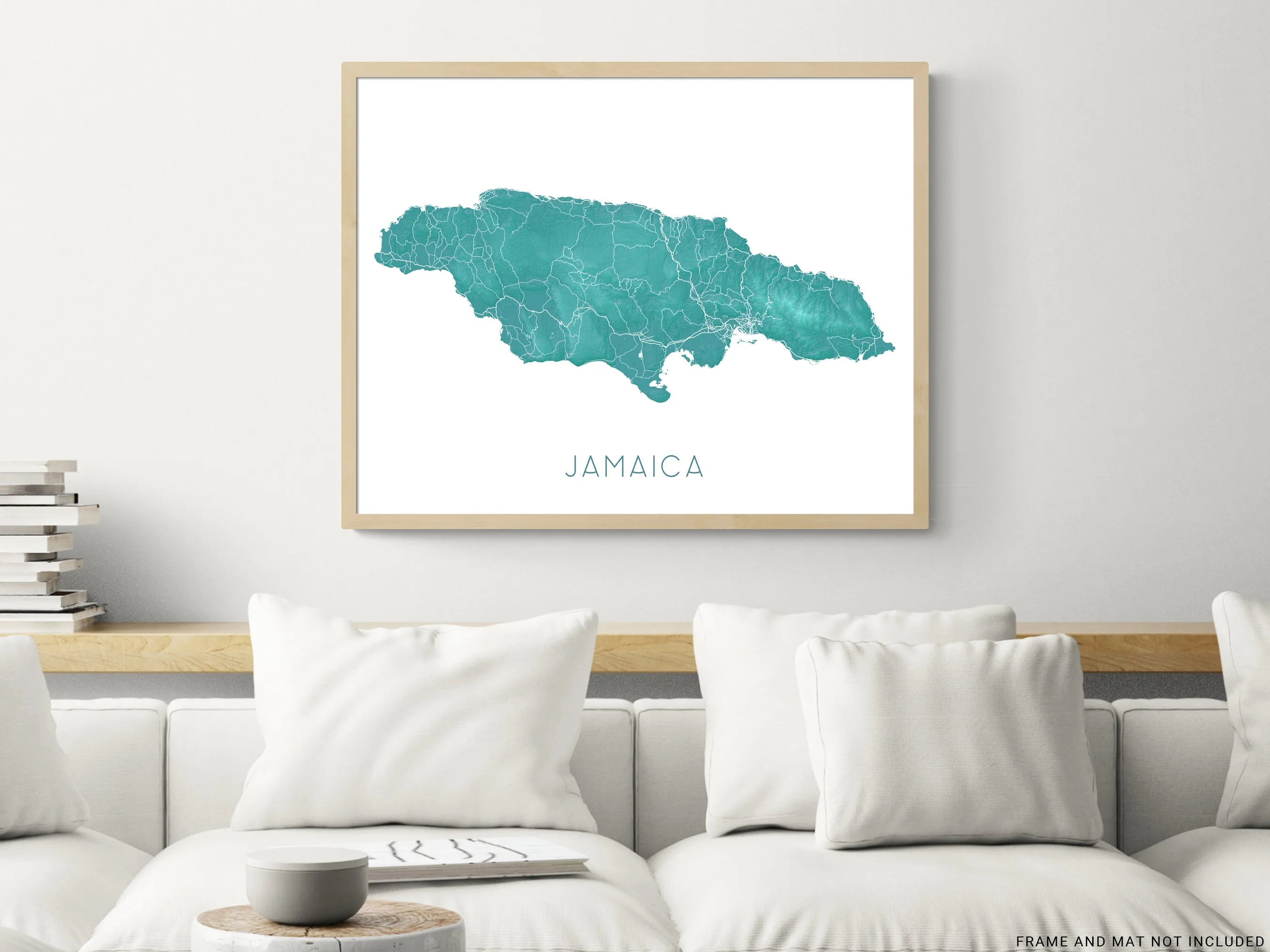 Jamaica Map Print, Map of Jamaica Wall Art Poster, Turquoise Jamaica Island Maps