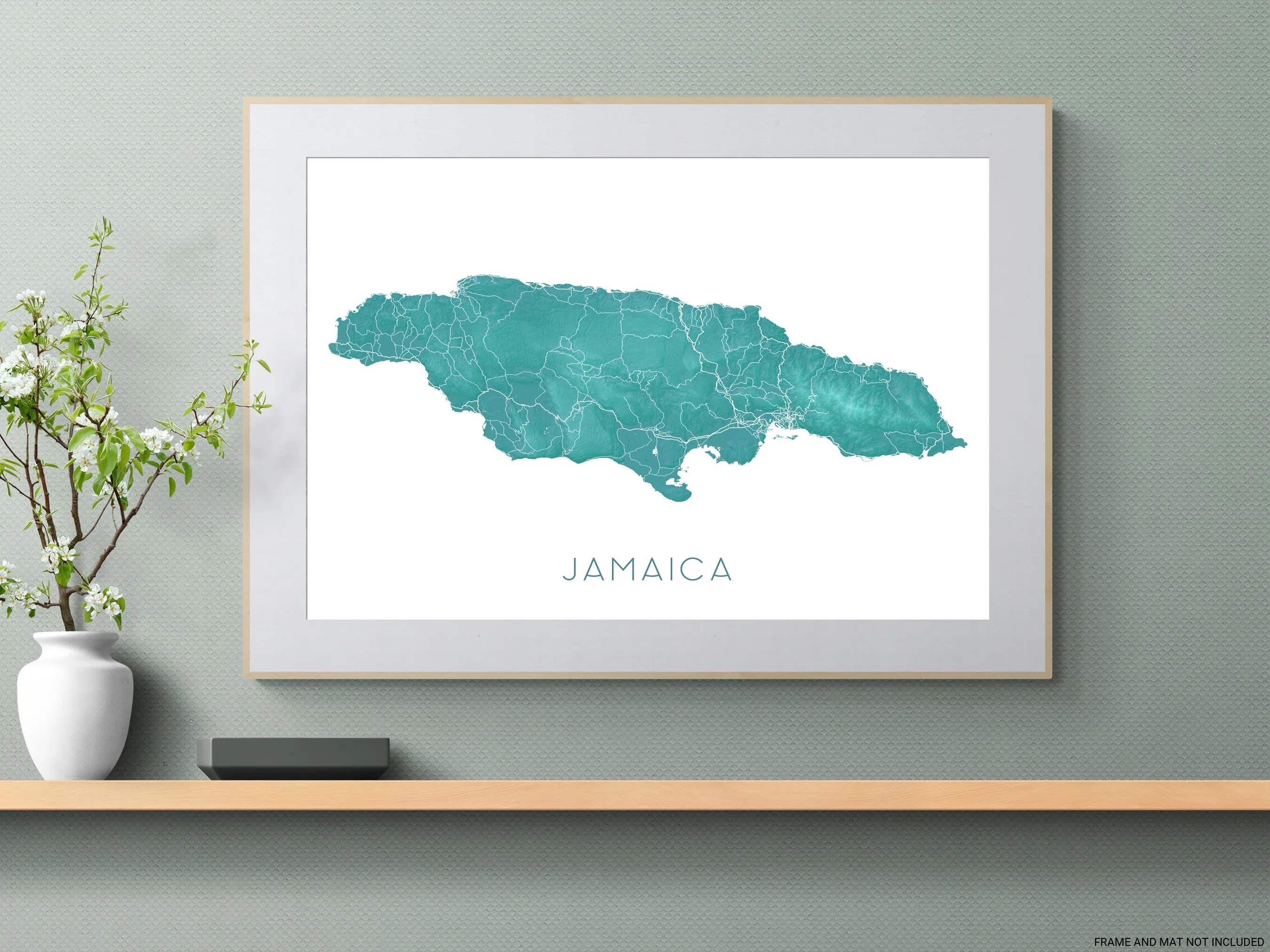 Jamaica Map Print, Map of Jamaica Wall Art Poster, Turquoise Jamaica Island Maps