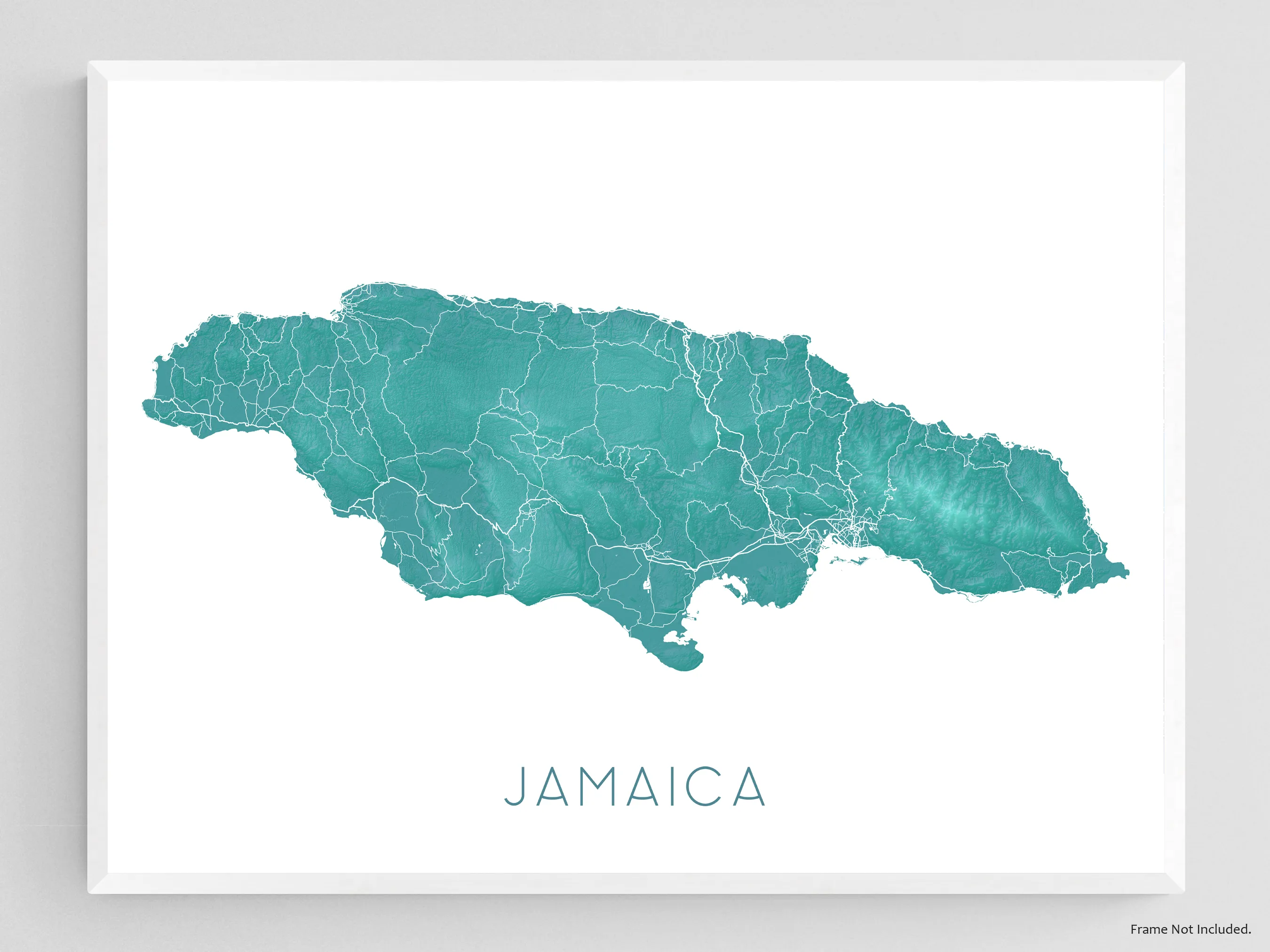 Jamaica Map Print, Map of Jamaica Wall Art Poster, Turquoise Jamaica Island Maps